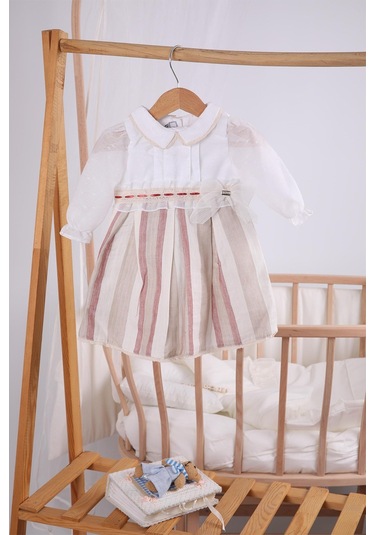 Bayramlık Düğünlük Tül Kol Detaylı Kız Bebek Çocuk Elbise 13904 001