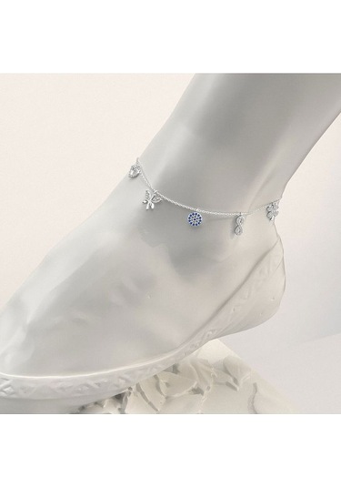 İndigo Takı Nazarlı Şans Beyaz Gümüş Halhal Çok Renkli