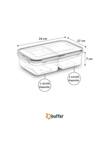 2 Bölmeli 1+1 Litre Kilitli Kapaklı Erzak Saklama Kabı Lc-525 Şeffaf