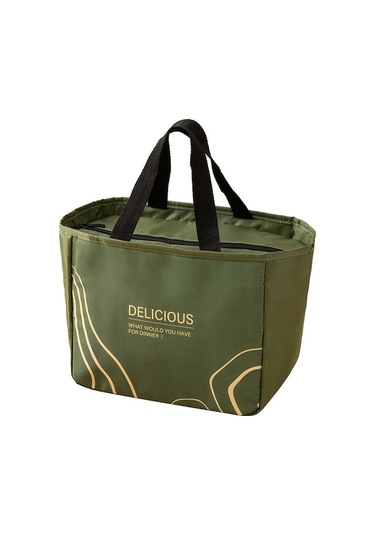 Rogfer Taşınabilir Su Geçirmez İzolasyon Çantası Kalınlaşmış Alüminyum Folyo Büyük Kapasiteli Öğle Yemeği Çantası Hafif Lüks Yeşil Çizgi Yeşil Yeşil
