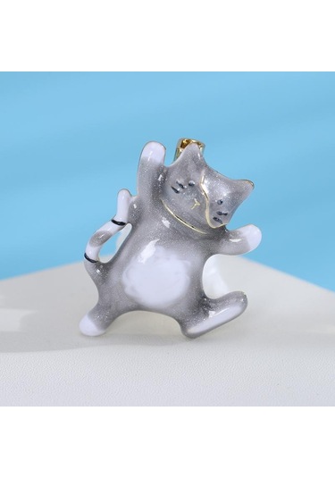 Gri Blucome Güzel Yağ Dans Beyaz Kedi Broş Emaye Alaşım Takı Omuz Kazak Şapka Aksesuarları Kadın Kızlar İçin