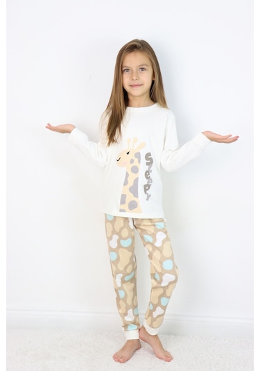 Kız Çocuk Orta Kalınlıkta Basic Baskılı Pijama Takımı Gri