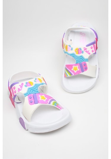 Günlük Unisex Çocuk Sandalet Esnek Kaymaz Taban Yazlık Ev Okul Kreş Ayakkabı Ps940-ps955 Beyaz - Pembe