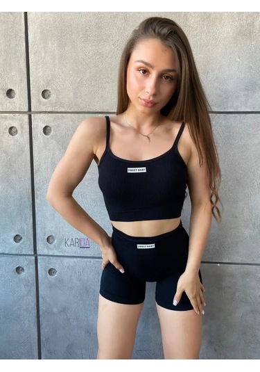 Karidani Spor Kıyafet Üst Tişört Ve Şort Fitness İçin 167950311 Siyah Kristal