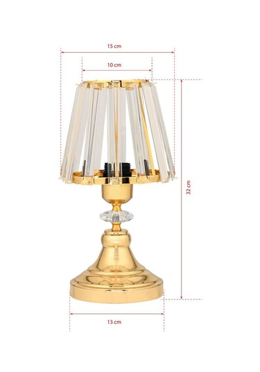 Gerçek Kristal Cam Başlık Gold Metal Gövdeli 2'li Yatak Odası Abajur İki Adet Gece Lambası Gold