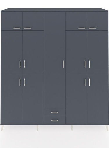 Kronos Dolap 10 Raflı 2 Çekmeceli 4 Askılı 220x59x243 Antrasit-antrasit/antrasit Antrasıt/antrasıt