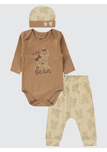 Civil Baby Kız Bebek 3'lü Takım 6-18 Ay Kahve Kahve