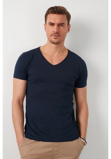 Buratti Pamuklu Slim Fit V Yaka Basic Erkek T Shirt 5412001 Lacivert