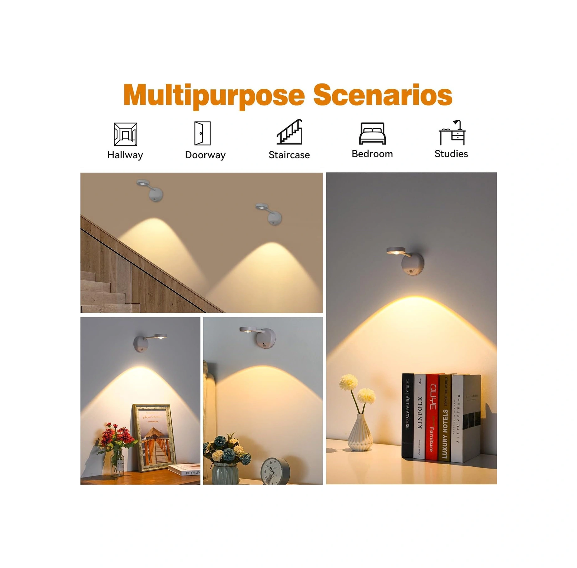 Yuntech01 Duvara Monte Edilebilir Şarjlı Led Spot, İnsan Algılama Özelliği, 3 Renk Seçeneği, 3m Algılama Mesafesi, Gölge Lambası Beyaz