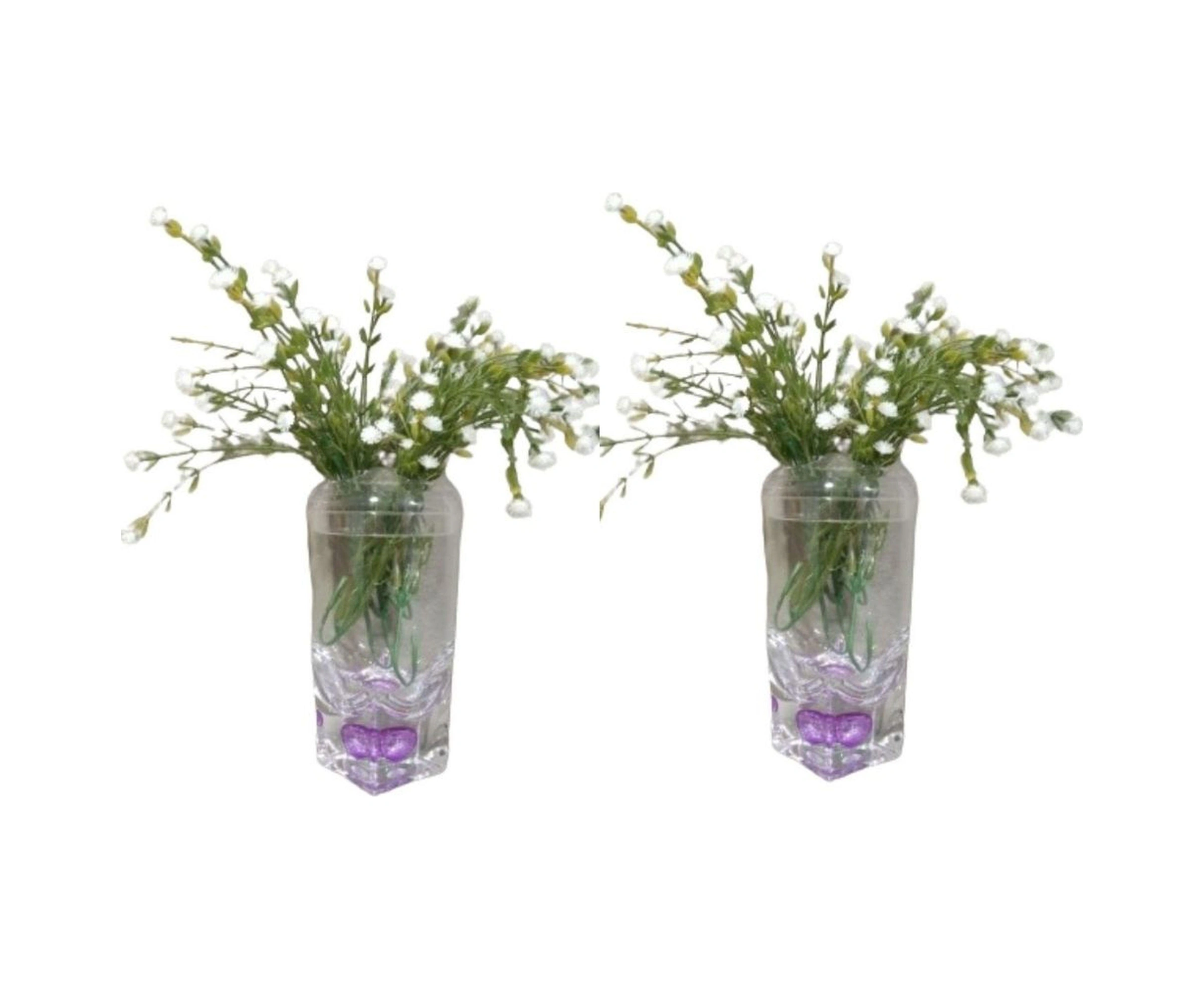 2 Adet Vazo Dahil,vazoda Çiçek,beyaz Yapay Çiçek,vazo Dekoratif Mor Damlalı 6x6x19cm Çok Renkli