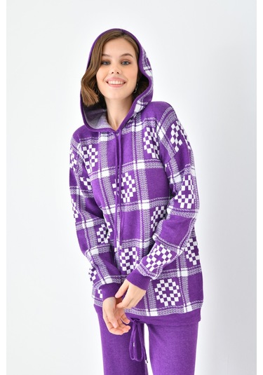 Ftz Women Kadın Dama Desenli İkili Takım Mor 20604-mor Mor