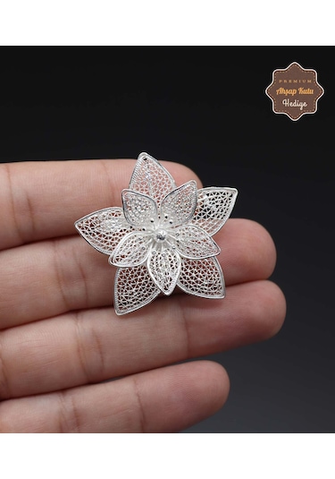 Zambak Model 925 Ayar Gümüş Saf Süper Telkari Kadın Broş 201024625 Gümüş