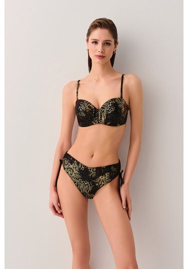 Suwen Medusa Yanı Büzgülü Bikini Alt Sb2541512061206 Siyah Yılan Baskılı