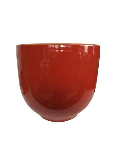 Kırmızı Renk Sırlı , El Yapımı Tombul Toprak Saksı 30 27 Cm