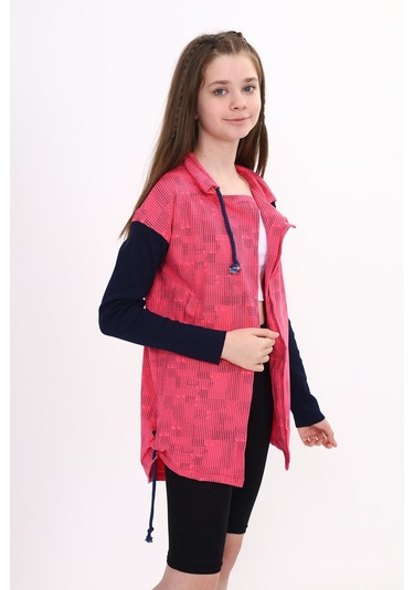 Toontoy Kız Çocuk Komple Baskılı Hırka Fuşya