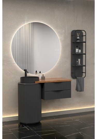 Lotus Single 105 Cm Antrasit Lavabolu Banyo Dolabi - Antrasit (Raf Modül Hariç) Çok Renkli