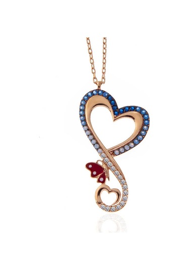 Himarry Gümüş Rose Kalpli Kelebek Kadın Kolye Beyaz