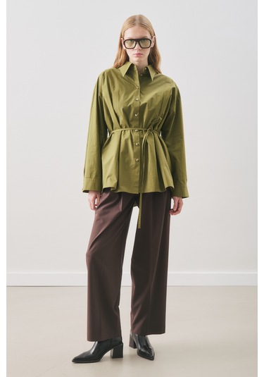 Parçalı Tasarım Gömlek Yağ Yeşili Aw25gml00008-187 YAĞ YEŞİLİ