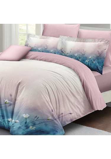 Monohome Soft Blue Luxury Çift Kişilik Pamuk Saten Nevresim Takım Mavi