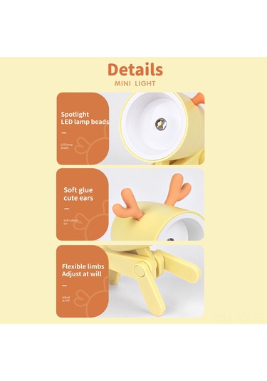 Yunboo Mavi Geyik Figürü Led Mini Gece Lambası - Katlanabilir Kulaklı, 3 Adet Düğme Pil Dahil Açık Mavi