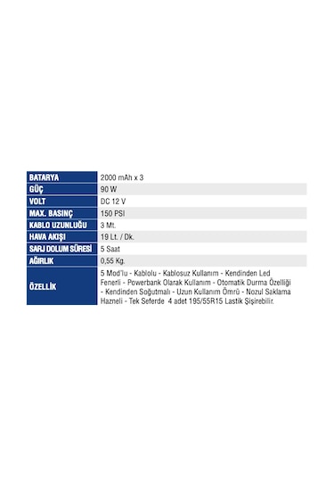 Mercure Mc - 3691 Lastik Şişirme Şarzlı - Kablolu