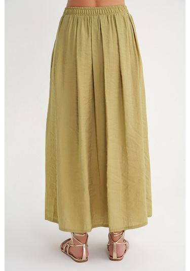 4612 Kadın Yandan Cepli Pileli Bol Etek Olive Olive