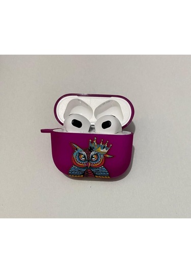 Iphone 3. Nesil Uyumlu Koruyucu Bluetooth Kulaklık Kılıfı Baykuş Desenli Fosforlu Figürlü Baykuş Airpods 3. Nesil