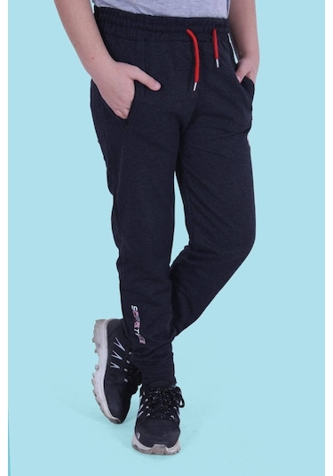 Fermuar Cep Detaylı, Yazı Baskılı Erkek Çocuk Eşofman Altı Antrasit