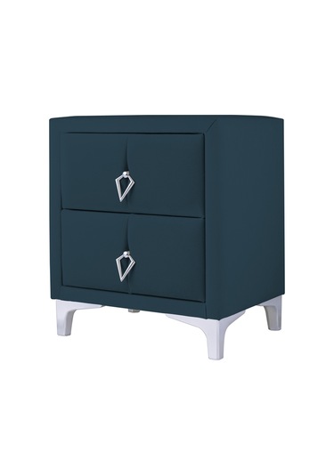 Harmony Silver Iki Çekmeceli Komodin- Yatak Odası Kumaş Döşemeli 2 Kapaklı Komodin Modeli Mavi