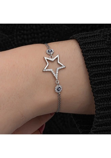 Blackcraft 925 Ayar Gümüş Yıldız Nazarlı Kadın Bileklik Bc-5e94bb Renkli