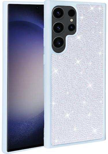 Ardemix Galaxy Uyumlu S23 Ultra Uyumlu Parlak Taşlı Tasarım Ston Kılıf-mavi Açık Mavi Açık