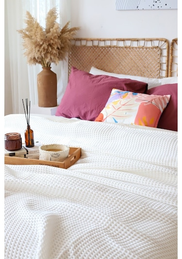 Vivamaison Çift Kişilik Waffle Pike Yatak Örtüsü Pamuklu Beyaz
