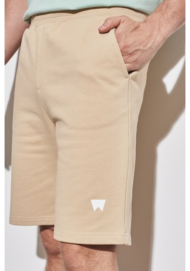 Regular Fit Normal Kesim %100 Pamuk Lastikli Bel Bej Sweat Şort W231354614 Bej