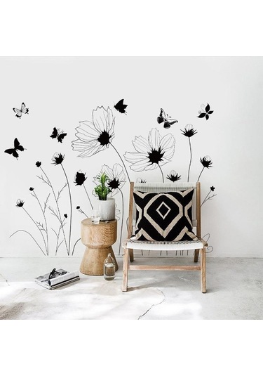 Yeni Siyah Çiçekler Kelebek Duvar Çıkartmaları Oturma Odası Yatak Odası Başlık Arka Plan Duvar Duvar Çiçekler Posteri Dekoratif Duvar Kağıdı Sanat Diğer