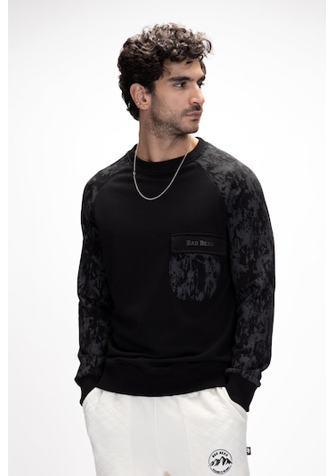 Deep Si Yah Crewneck Erkek Baskılı Sweatshirt Siyah