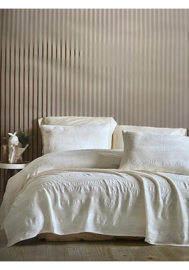 Yatak Örtüsü Pike Çift Kişilik Agata Krem