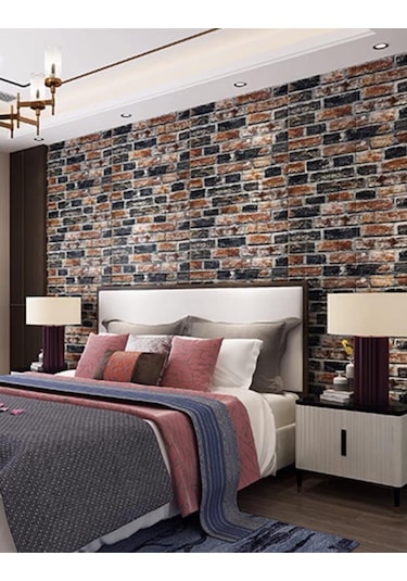 10 Adet Nw61 Tuğla Desenli Arkası Yapışkanlı Duvar Kağıdı Paneli