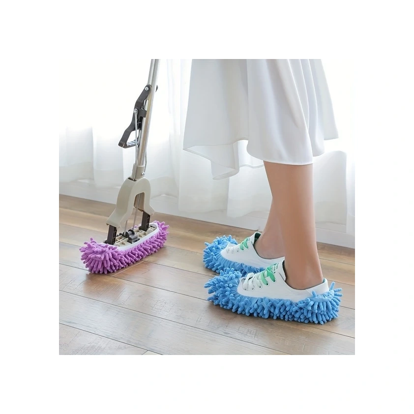 Dashanshop 2 Adet Çıkarılabilir Mikrofiber Paspaslı Yıkanabilir Temizlik Terliği 2 Parça Beden