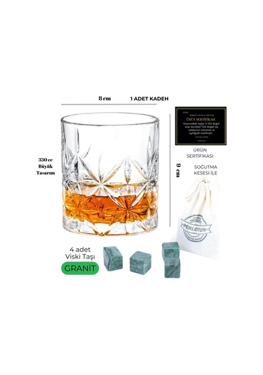 Perlotus 330 Cc Paris Serisi Büyük Kadeh Viski Bardağı Ve 4 Adet Viski Taşı Hediyeli Beyaz