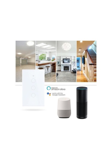 Pazly Tc120 Akıllı Işık Anahtarı - Cam Dokunmatik Panel - Wifi - Alexa Echo & Google Home Destekli - Beyaz