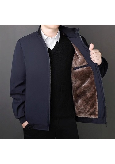 Yingfu Erkek Sonbahar Kış Sıcak Lacivert Ceket Kalın Moda Lacivert