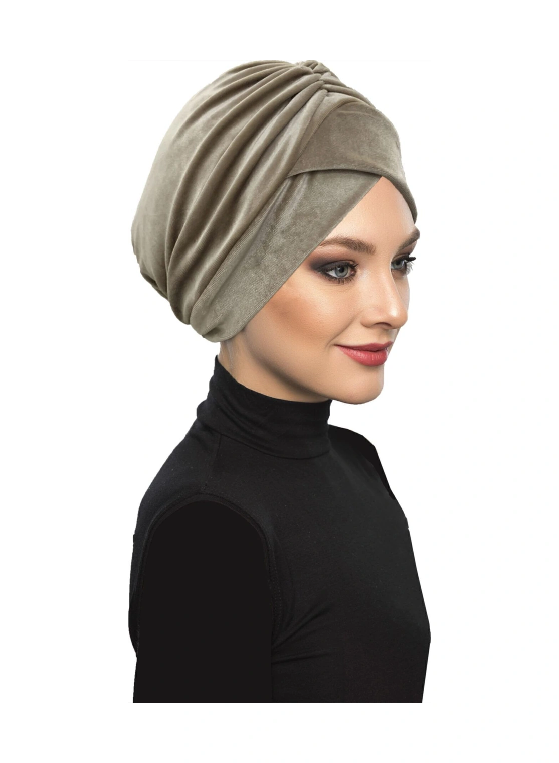 Kadife Kardelen Astarlı Bej Hazır Türban Tesettür Bone Bej