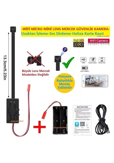 Wifi Micro Mini Lens Güvenlik Kamera Uzaktan İzleme-ses Dinleme-hafıza Kart Kayıt-hareket Algılama