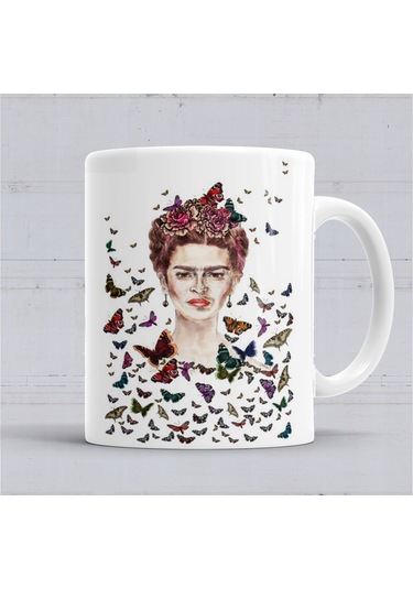 Frida Kahlo Kelebekler Kupa Bardak Porselen No36381 Karışık