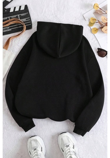 Iridescent Serendipity Baskılı Oversize Sweatshirt Siyah