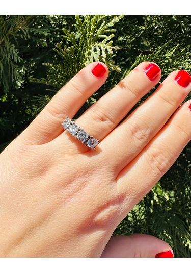 4 Taş Gümüş Alyans Yüzük Zirkon Taşlı Sodyum Kaplama 925 Ayar