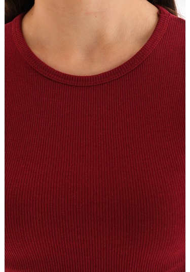 Kadın Likralı Kısa Kol Crop Bluz Bordo