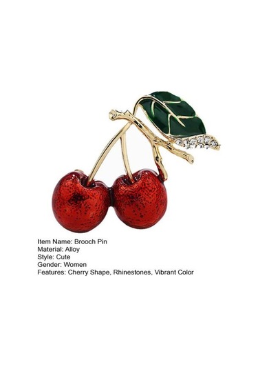 Sevimli Kiraz Taklidi Yaprak Emaye Canlı Canlı Kiraz Broş Renk Pin Şal Eşarp Yaka Rozeti Kırmızı - Yeşil