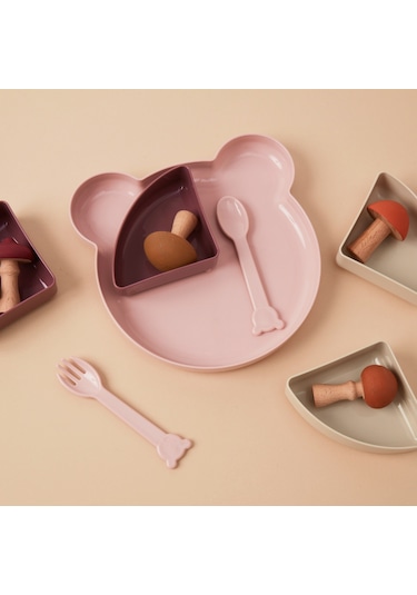 Tucklebery Buddy Mama Tabağı ve Çatal Kaşık Seti Pembe - Mor - Bej