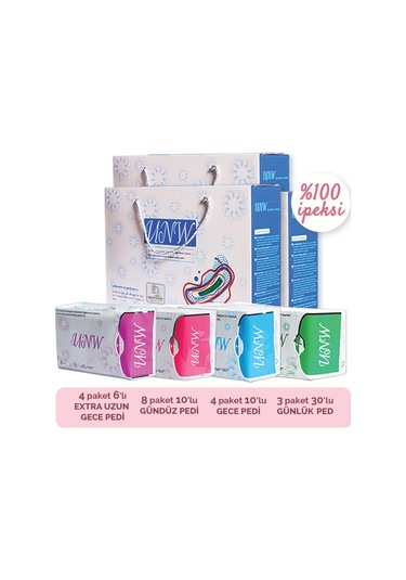 Unw Ekstra Uzun Gece Pedi 4  x 6'lı + Gündüz Pedi 8 x 10'lu + Gece Pedi 4 x 10'lu + Günlük Ped 3 x 30'lu